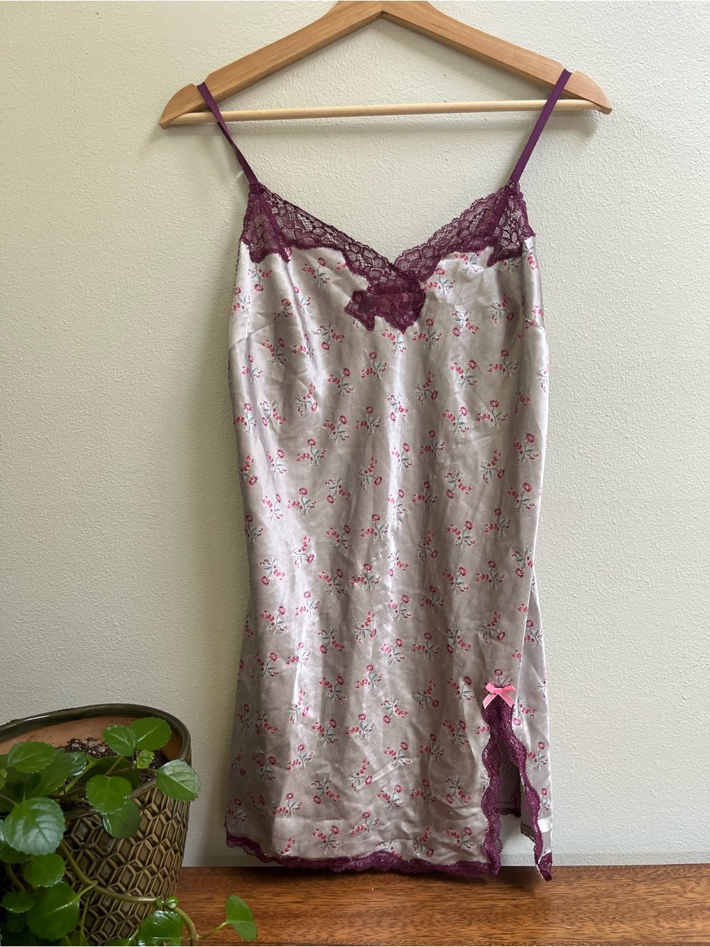 Victoria's Secret Cream Slip with Pink Floral and Plum Lace